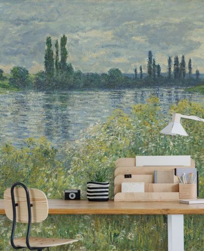 fine art wallpaper mural called Banks of the Seine, Vetheuil by Claude Monet for bedrooms and living rooms