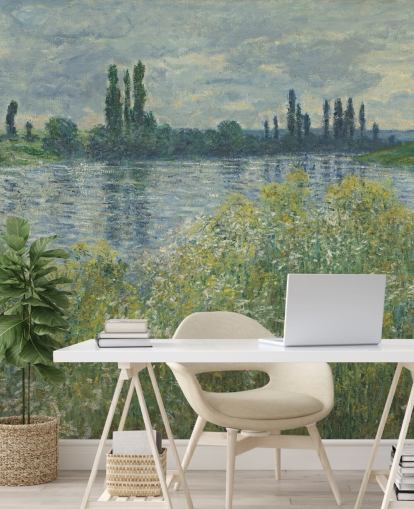 fine art wallpaper mural called Banks of the Seine, Vetheuil by Claude Monet for bedrooms and living rooms