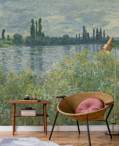 Kunsttapete mit dem Titel Ufer der Seine, Vetheuil von Claude Monet für Schlafzimmer und Wohnzimmer