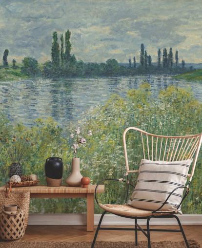 Kunsttapete mit dem Titel Ufer der Seine, Vetheuil von Claude Monet für Schlafzimmer und Wohnzimmer Kunsttapete mit dem Titel Ufer der Seine, Vetheuil von Claude Monet für Schlafzimmer und Wohnzimmer