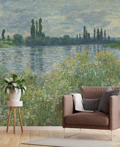 papier peint mural d'art intitulé Banks of the Seine, Vetheuil de Claude Monet pour les chambres et les salons