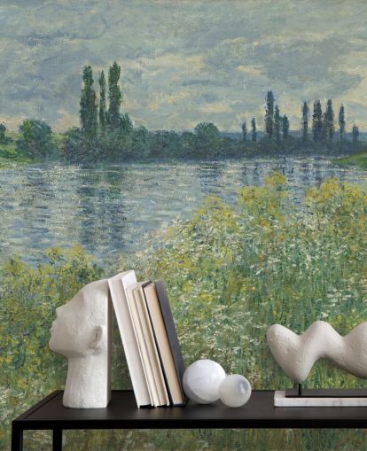 taidetaustakuvamaalaus nimeltä Banks of the Seine, Vetheuil, kirjoittanut Claude Monet makuuhuoneisiin ja olohuoneisiin taidetaustakuvamaalaus nimeltä Banks of the Seine, Vetheuil, kirjoittanut Claude Monet makuuhuoneisiin ja olohuoneisiin