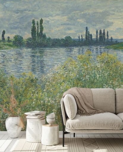 kunsttapet vægmaleri kaldet Banks of the Seine, Vetheuil af Claude Monet til soveværelser og stuer