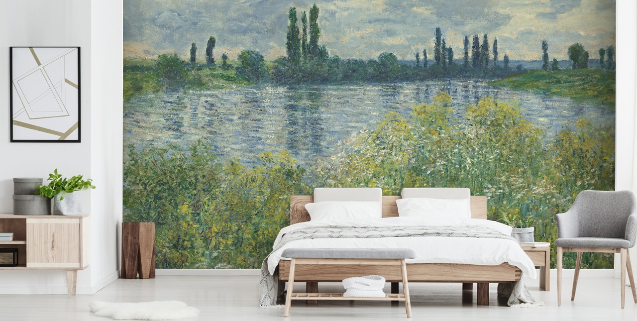 papier peint mural d'art intitulé Banks of the Seine, Vetheuil de Claude Monet pour les chambres et les salons