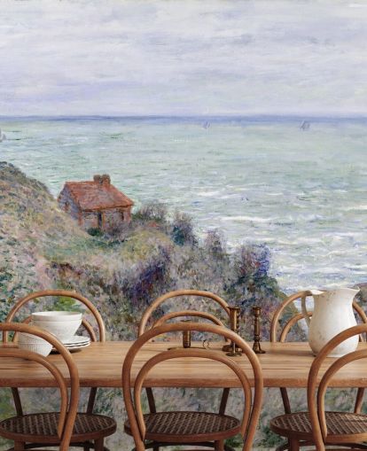 kunstvægmaleri kaldet Cabin of the Customs Watch af Claude Monet