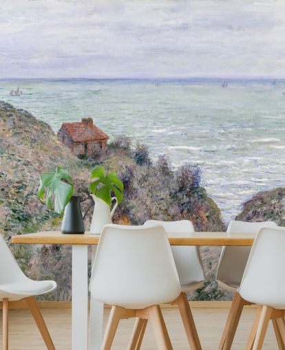 kunstvægmaleri kaldet Cabin of the Customs Watch af Claude Monet