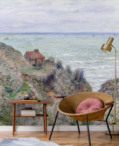 kunstvægmaleri kaldet Cabin of the Customs Watch af Claude Monet