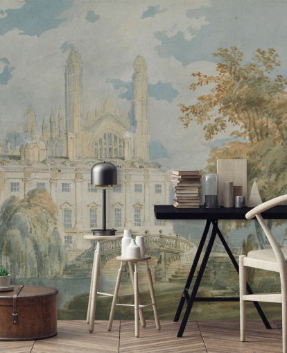 fine art behangmuurschildering genaamd Clare Hall van J.M. W. Turner voor slaapkamers en woonkamers fine art behangmuurschildering genaamd Clare Hall van J.M. W. Turner voor slaapkamers en woonkamers