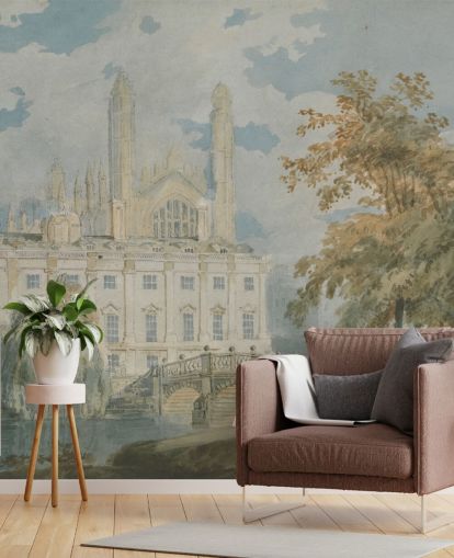 mural de papel pintado de bellas artes llamado Clare Hall de J. M. W. Turner para dormitorios y salas de estar