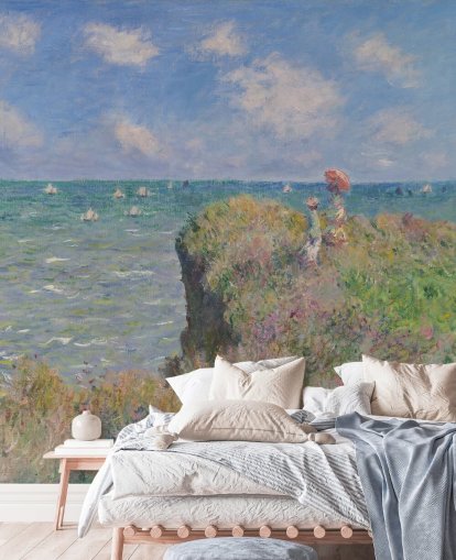 kunsttapet veggmaleri kalt Cliff Walk at Pourville av Claude Monet for soverom og stuer