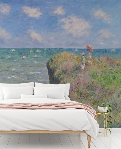fine art wallpaper mural called Cliff Walk at Pourville by Claude Monet for bedrooms and living rooms