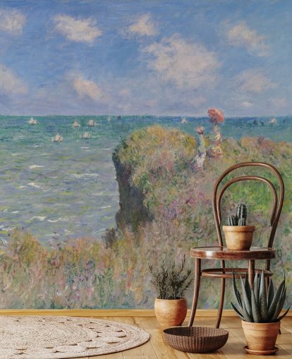 konsttapet väggmålning som heter Cliff Walk at Pourville av Claude Monet för sovrum och vardagsrum konsttapet väggmålning som heter Cliff Walk at Pourville av Claude Monet för sovrum och vardagsrum