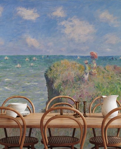 fine art wallpaper mural called Cliff Walk at Pourville by Claude Monet for bedrooms and living rooms