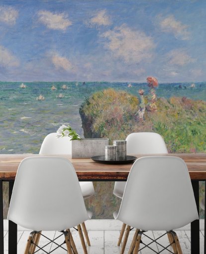 fine art wallpaper mural called Cliff Walk at Pourville by Claude Monet for bedrooms and living rooms