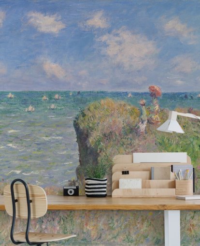kunsttapet vægmaleri kaldet Cliff Walk at Pourville af Claude Monet til soveværelser og stuer
