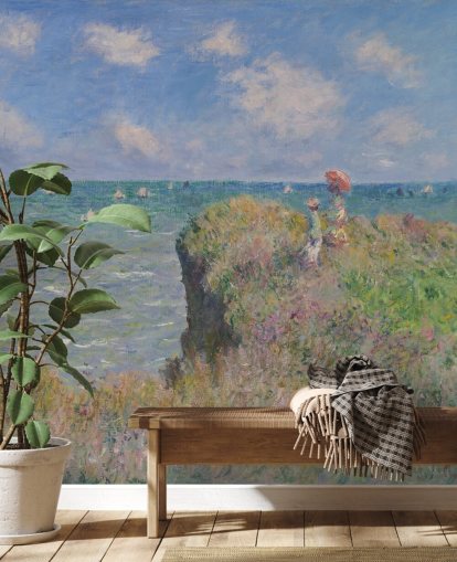 Kunsttapete namens Cliff Walk at Pourville von Claude Monet für Schlafzimmer und Wohnzimmer