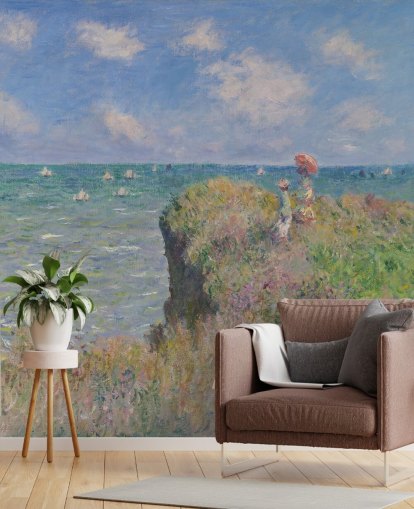 carta da parati fine art chiamata Cliff Walk at Pourville di Claude Monet per camere da letto e salotti