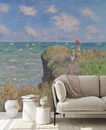 kunsttapet vægmaleri kaldet Cliff Walk at Pourville af Claude Monet til soveværelser og stuer