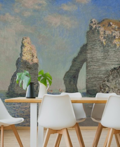 kunstmuurschildering genaamd The Cliffs at Etretat van Claude Monet voor slaapkamers en badkamers