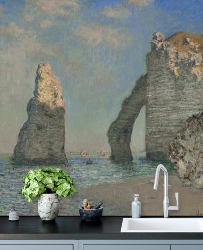 mural de parede de belas artes chamado The Cliffs at Etretat de Claude Monet para quartos e banheiros