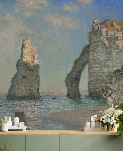 kunstveggmaleri kalt The Cliffs at Etretat av Claude Monet for soverom og bad