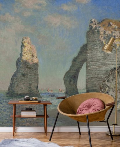 konstväggmålning som heter The Cliffs at Etretat av Claude Monet för sovrum och badrum