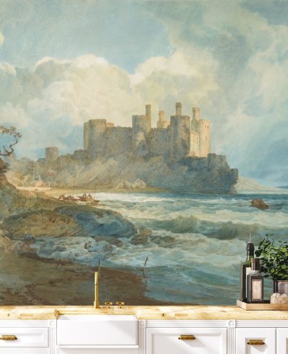 fresque murale d'art intitulée Conway Castle, dans le nord du Pays de Galles, réalisée par J. M. W. Turner pour les salons et les bureaux à domicile
