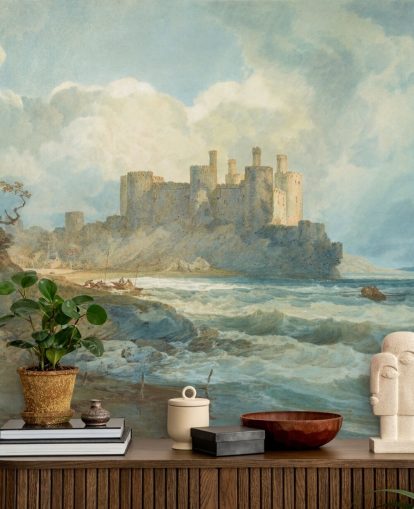 kunstmuurschildering genaamd Conway Castle, Noord-Wales door J.M. W. Turner voor woonkamers en thuiskantoren
