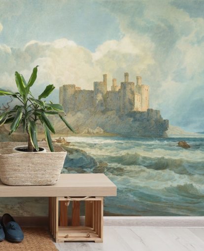 kunstmuurschildering genaamd Conway Castle, Noord-Wales door J.M. W. Turner voor woonkamers en thuiskantoren kunstmuurschildering genaamd Conway Castle, Noord-Wales door J.M. W. Turner voor woonkamers en thuiskantoren
