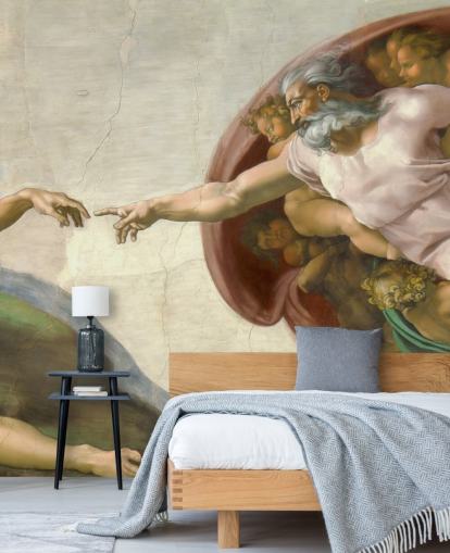 kunsttapet vægmaleri kaldet The Creation of Adam af Michelangelo til soveværelser og lofter