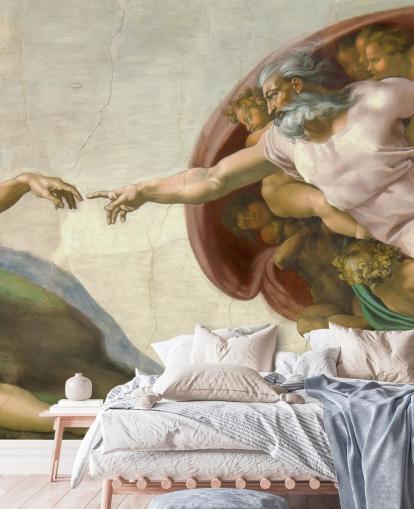 mural de papel pintado de bellas artes llamado La creación de Adán de Miguel Ángel para dormitorios y techos