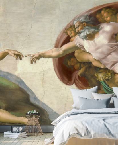 carta da parati fine art chiamata La Creazione di Adamo di Michelangelo per camere da letto e soffitti