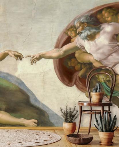 kunsttapet veggmaleri kalt The Creation of Adam av Michelangelo for soverom og tak