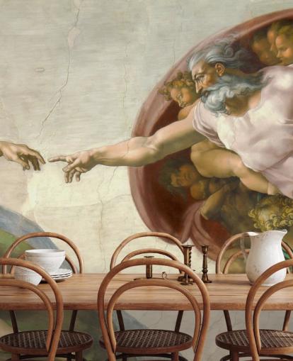 fine art wallpaper mural called The Creation of Adam by Michelangelo for bedrooms and ceilings