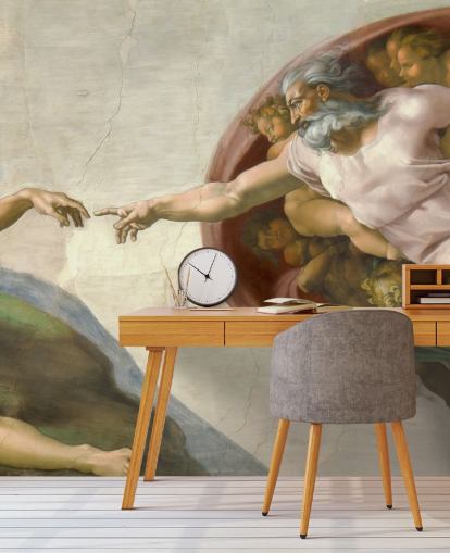 mural de papel pintado de bellas artes llamado La creación de Adán de Miguel Ángel para dormitorios y techos