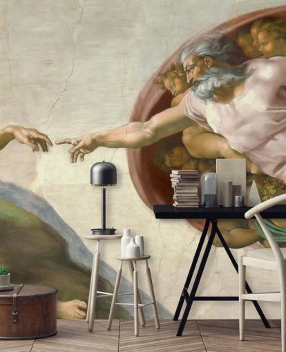 fine art wallpaper mural called The Creation of Adam by Michelangelo for bedrooms and ceilings