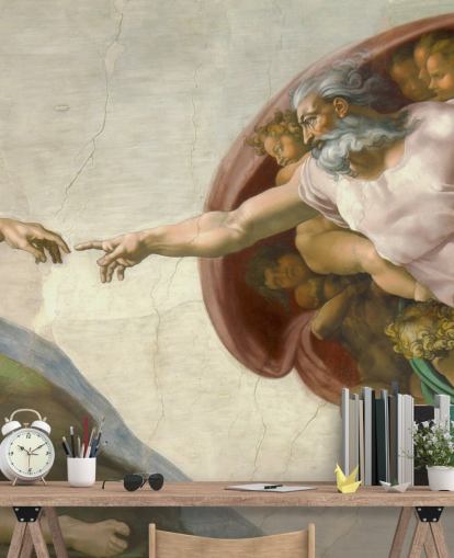 mural de papel pintado de bellas artes llamado La creación de Adán de Miguel Ángel para dormitorios y techos