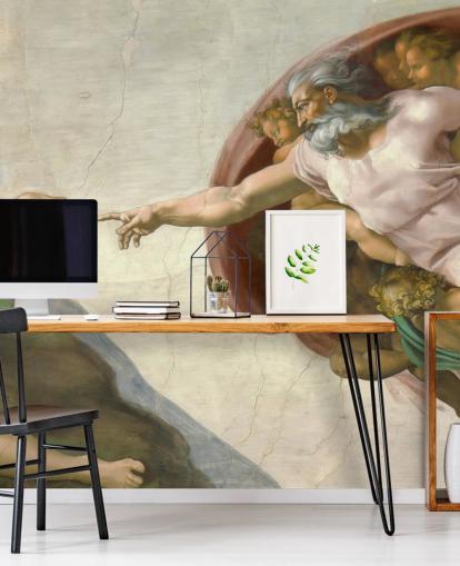 Kunsttapete mit dem Titel Die Schöpfung Adams von Michelangelo für Schlafzimmer und Decken