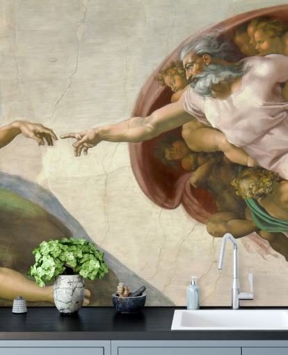 fine art behangmuurschildering genaamd The Creation of Adam van Michelangelo voor slaapkamers en plafonds