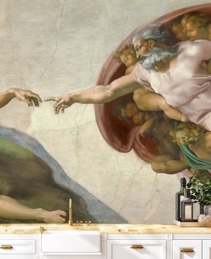 fine art wallpaper mural called The Creation of Adam by Michelangelo for bedrooms and ceilings