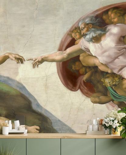 fine art wallpaper mural called The Creation of Adam by Michelangelo for bedrooms and ceilings fine art wallpaper mural called The Creation of Adam by Michelangelo for bedrooms and ceilings