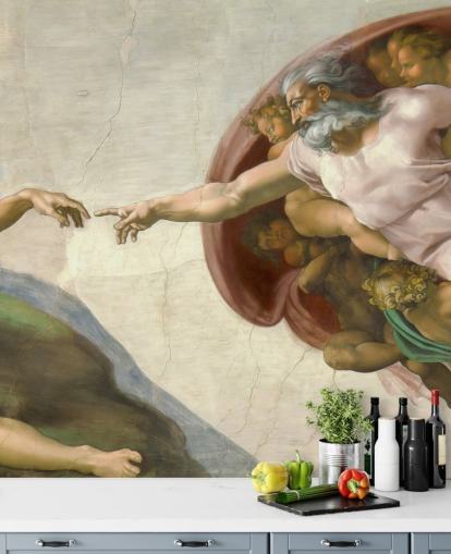 Kunsttapete mit dem Titel Die Schöpfung Adams von Michelangelo für Schlafzimmer und Decken