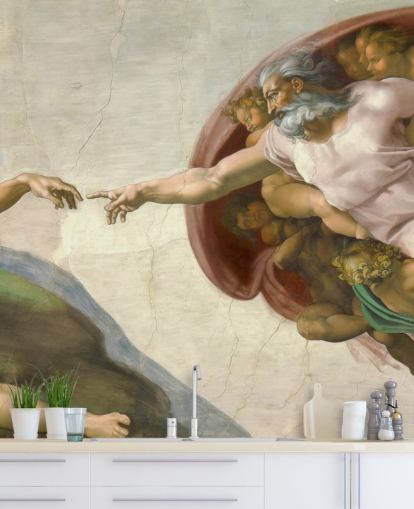 fine art wallpaper mural called The Creation of Adam by Michelangelo for bedrooms and ceilings