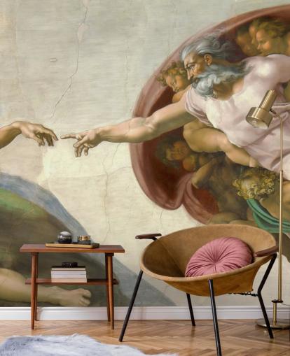 mural de papel pintado de bellas artes llamado La creación de Adán de Miguel Ángel para dormitorios y techos
