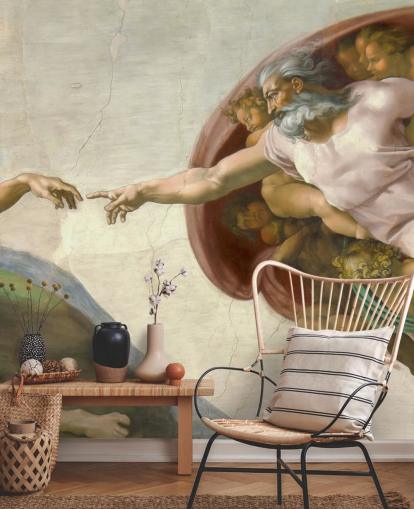 konsttapet väggmålning kallad The Creation of Adam av Michelangelo för sovrum och tak