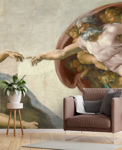 mural de papel de parede de belas artes chamado The Creation of Adam, de Michelangelo, para quartos e tetos