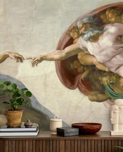 mural de papel pintado de bellas artes llamado La creación de Adán de Miguel Ángel para dormitorios y techos