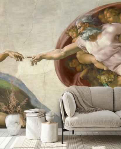 fine art wallpaper mural called The Creation of Adam by Michelangelo for bedrooms and ceilings