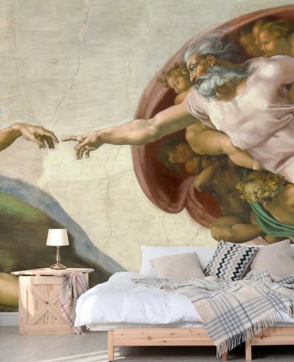fine art wallpaper mural called The Creation of Adam by Michelangelo for bedrooms and ceilings