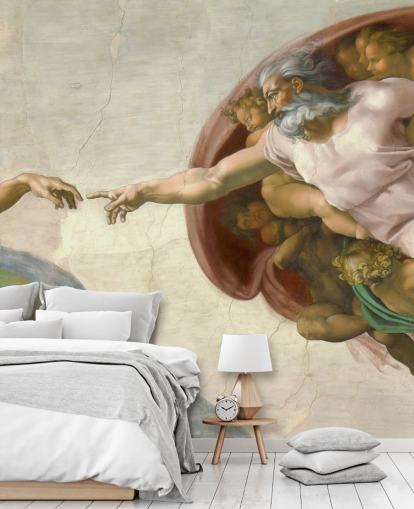 carta da parati fine art chiamata La Creazione di Adamo di Michelangelo per camere da letto e soffitti
